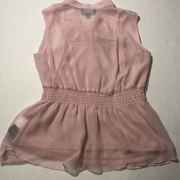 Cynthia Rowley Soft Pink Blush Ruffle Peplum Chiffon Blouse Size M - Picture 4 of 10